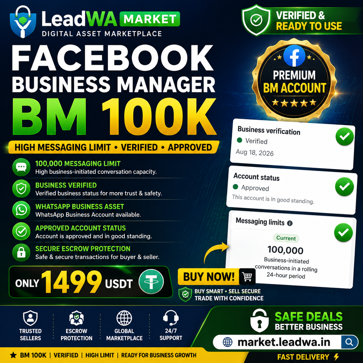 Verified Facebook Business Manager BM 100K | High Messaging Limit | Ready for Use